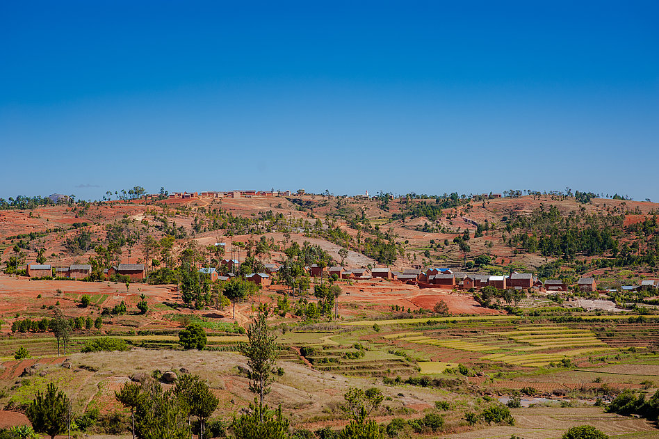A rural Malagasy landscape with houses