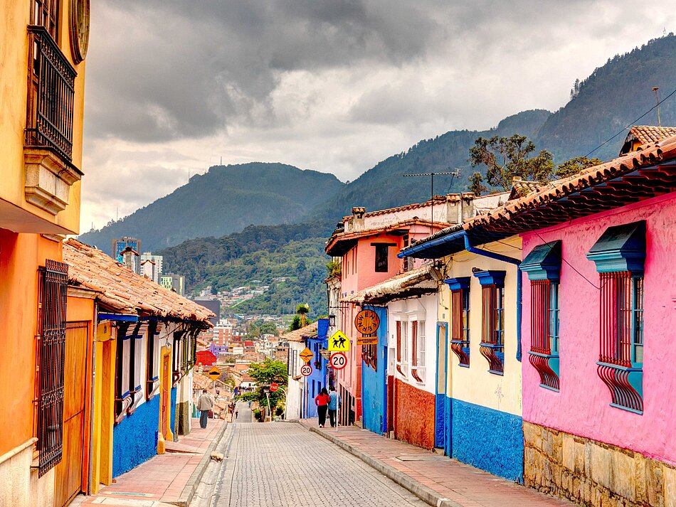 A street with colorful houses in Colombia