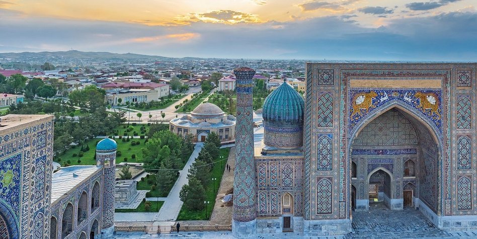 A historical Uzbek building and city